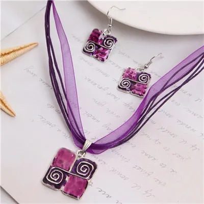 Leather Chain Enamel Gem Jewelry Sets for Party Jewelry Set