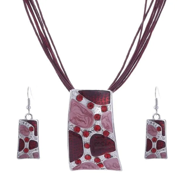 Leather Chain Enamel Gem Jewelry Sets for Party Jewelry Set
