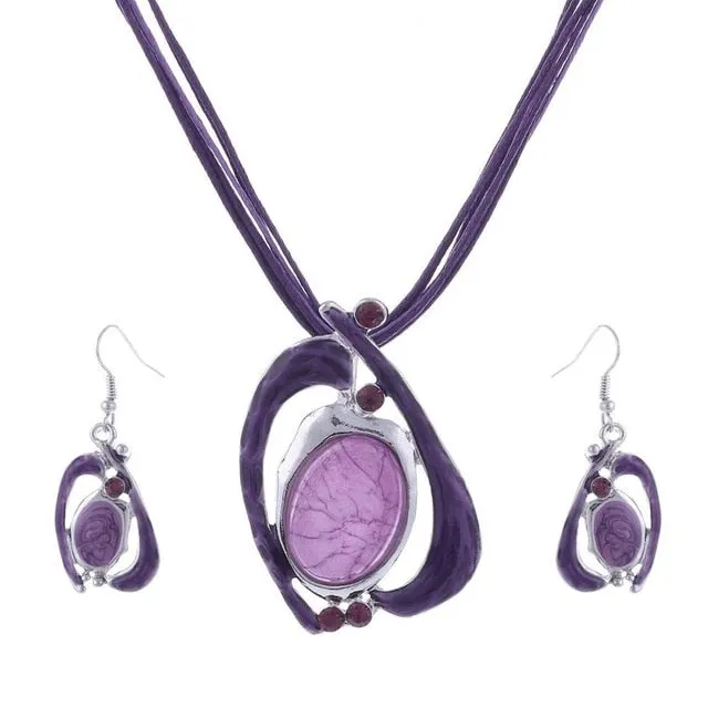 Leather Chain Enamel Gem Jewelry Sets for Party Jewelry Set