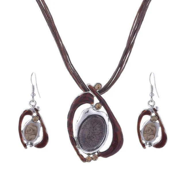 Leather Chain Enamel Gem Jewelry Sets for Party Jewelry Set