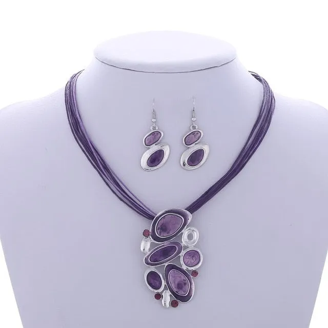 Leather Chain Enamel Gem Jewelry Sets for Party Jewelry Set