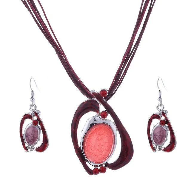 Leather Chain Enamel Gem Jewelry Sets for Party Jewelry Set