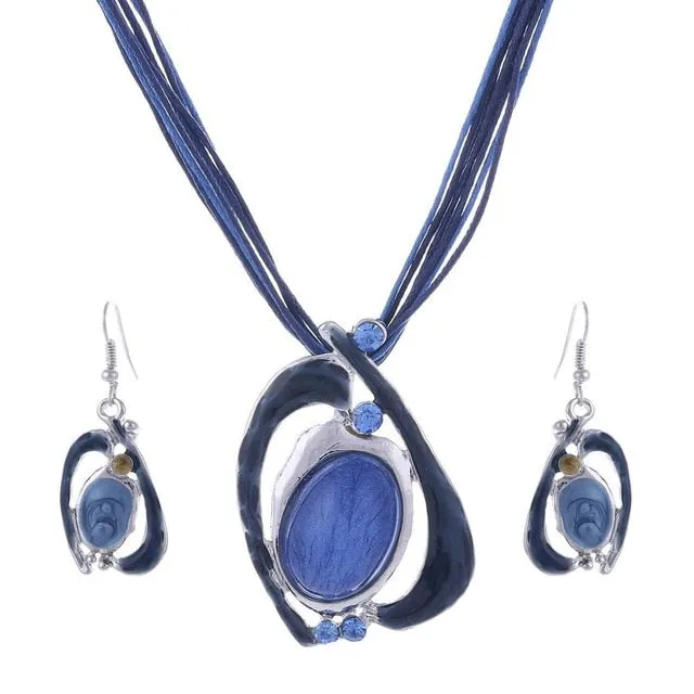 Leather Chain Enamel Gem Jewelry Sets for Party Jewelry Set