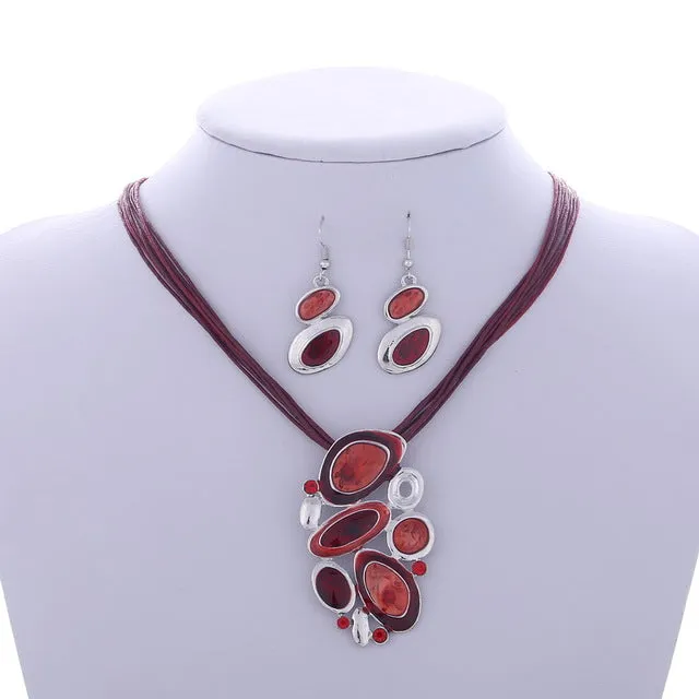 Leather Chain Enamel Gem Jewelry Sets for Party Jewelry Set
