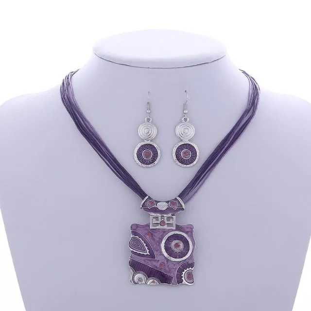 Leather Chain Enamel Gem Jewelry Sets for Party Jewelry Set