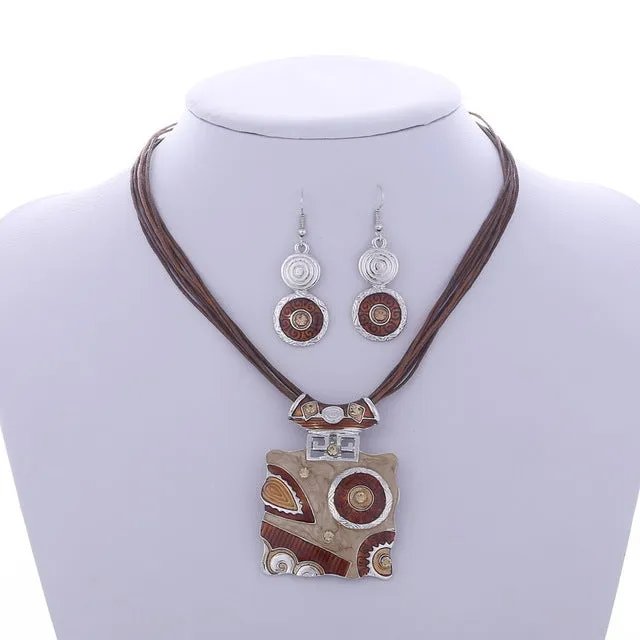 Leather Chain Enamel Gem Jewelry Sets for Party Jewelry Set