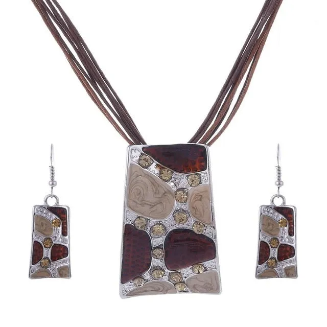 Leather Chain Enamel Gem Jewelry Sets for Party Jewelry Set