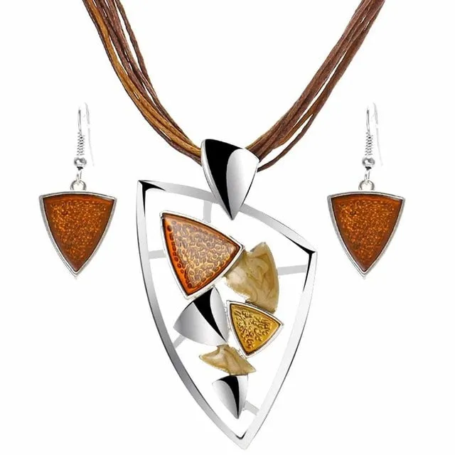 Leather Chain Enamel Gem Jewelry Sets for Party Jewelry Set