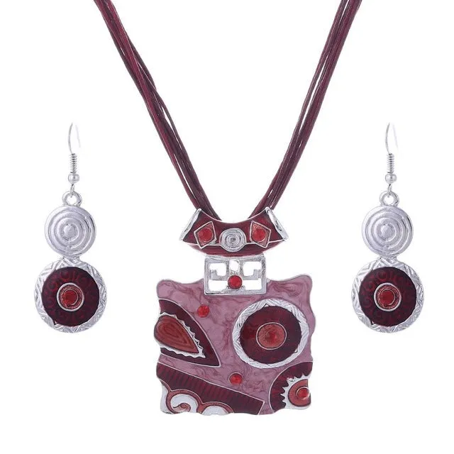 Leather Chain Enamel Gem Jewelry Sets for Party Jewelry Set
