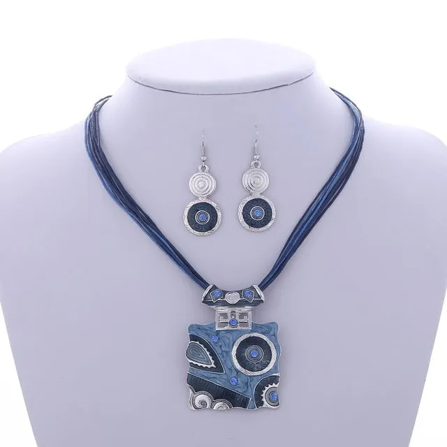 Leather Chain Enamel Gem Jewelry Sets for Party Jewelry Set