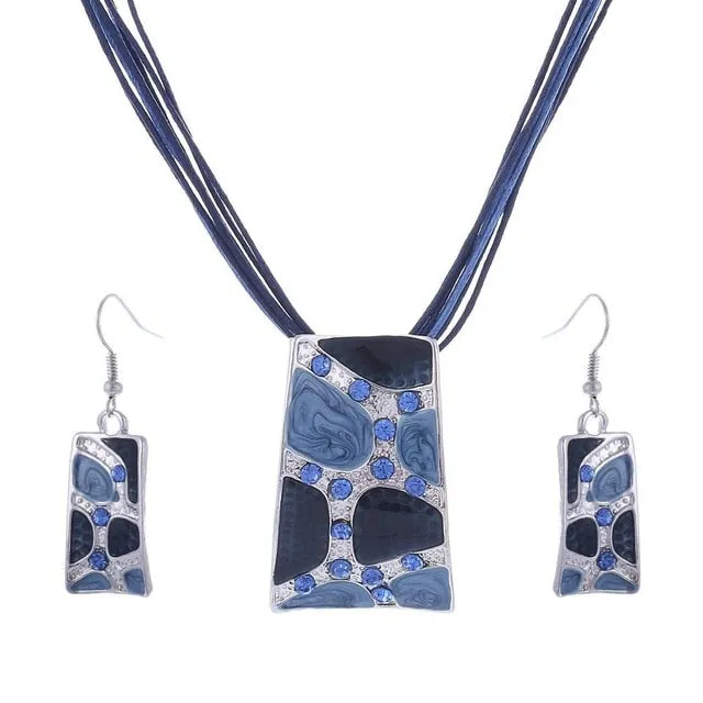 Leather Chain Enamel Gem Jewelry Sets for Party Jewelry Set