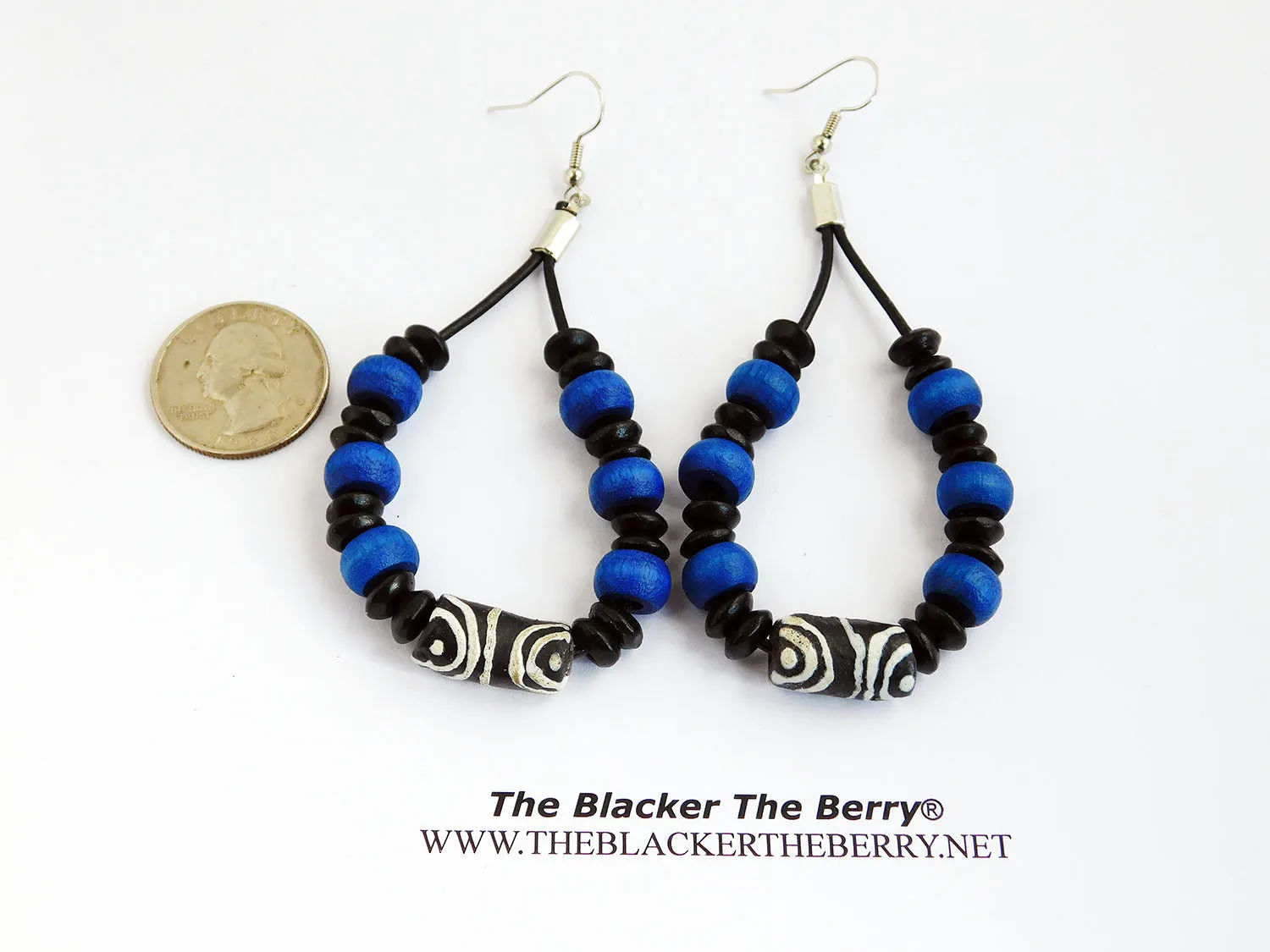 Leather Earrings African Beaded Blue Black Jewelry