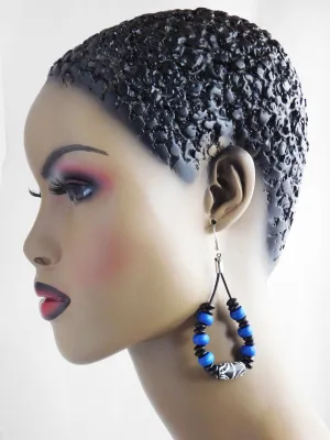 Leather Earrings African Beaded Blue Black Jewelry
