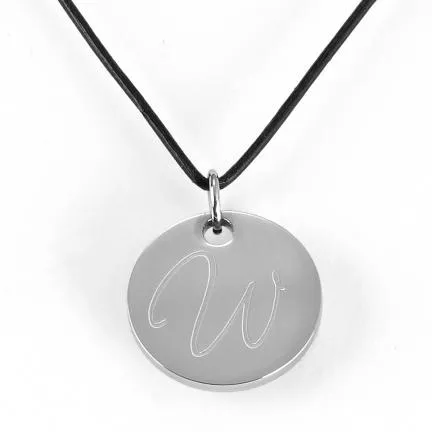 Leather Rope Necklace Round Pendant