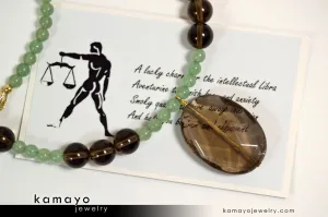 LIBRA NECKLACE - Smoky Quartz Pendant and Green Aventurine Beads
