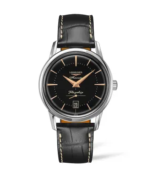 Longines Flagship Heritage Collection 38mm Automatic Black Dial Gent's Watch with Alligator Strap