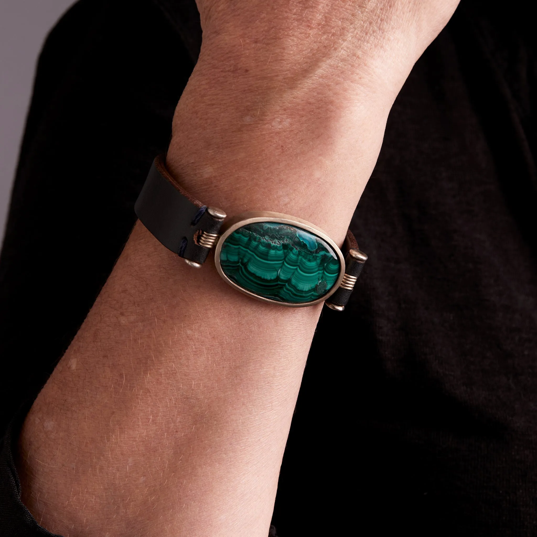 Malachite Leather Band Bracelet