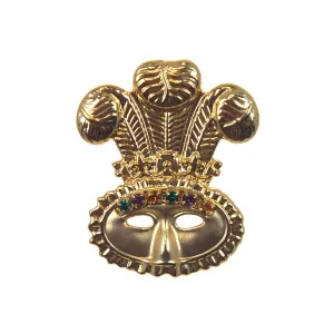 Mask with Feather Plumes Pin, Gold
