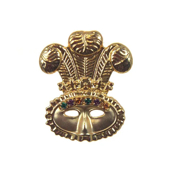 Mask with Feather Plumes Pin, Gold