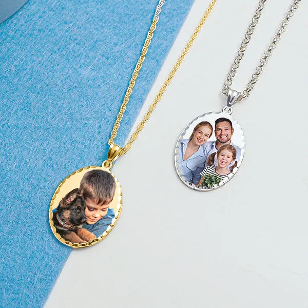 Medium Oval w/ Diamond Cut Edge Photo Pendant Jewelry