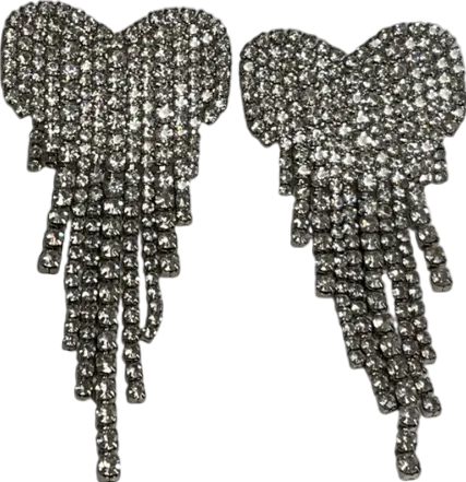 Metallic Heart Diamanté Tassel Earrings One Size