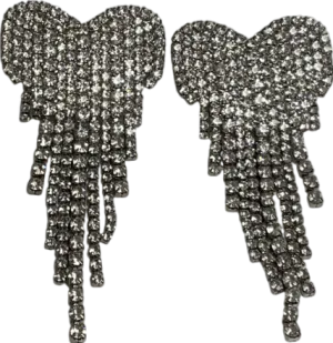 Metallic Heart Diamanté Tassel Earrings One Size
