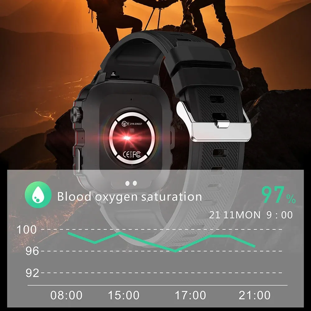 Military Quality Health Monitor Sport Smart Watch 3ATM Waterproof Outdoor Fitness Tracker Heart Rate Monitor Bluetooth Call Smartwatch For Android IOS