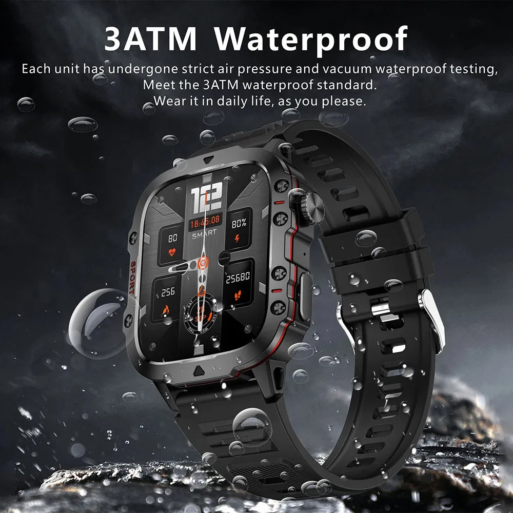 Military Quality Health Monitor Sport Smart Watch 3ATM Waterproof Outdoor Fitness Tracker Heart Rate Monitor Bluetooth Call Smartwatch For Android IOS