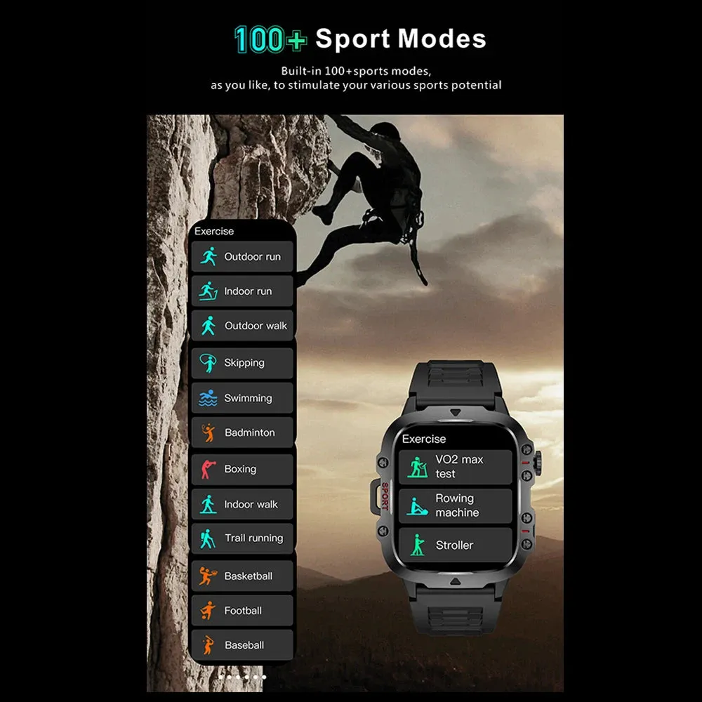 Military Quality Health Monitor Sport Smart Watch 3ATM Waterproof Outdoor Fitness Tracker Heart Rate Monitor Bluetooth Call Smartwatch For Android IOS
