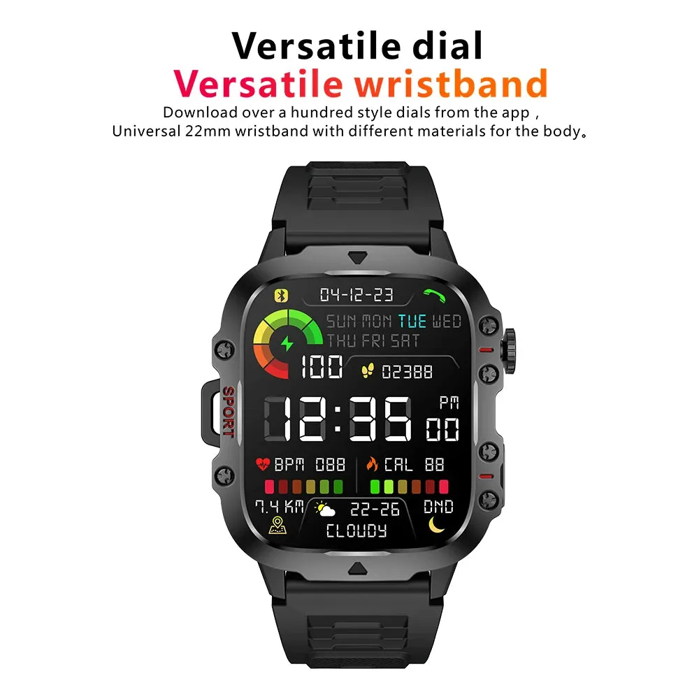 Military Quality Health Monitor Sport Smart Watch 3ATM Waterproof Outdoor Fitness Tracker Heart Rate Monitor Bluetooth Call Smartwatch For Android IOS