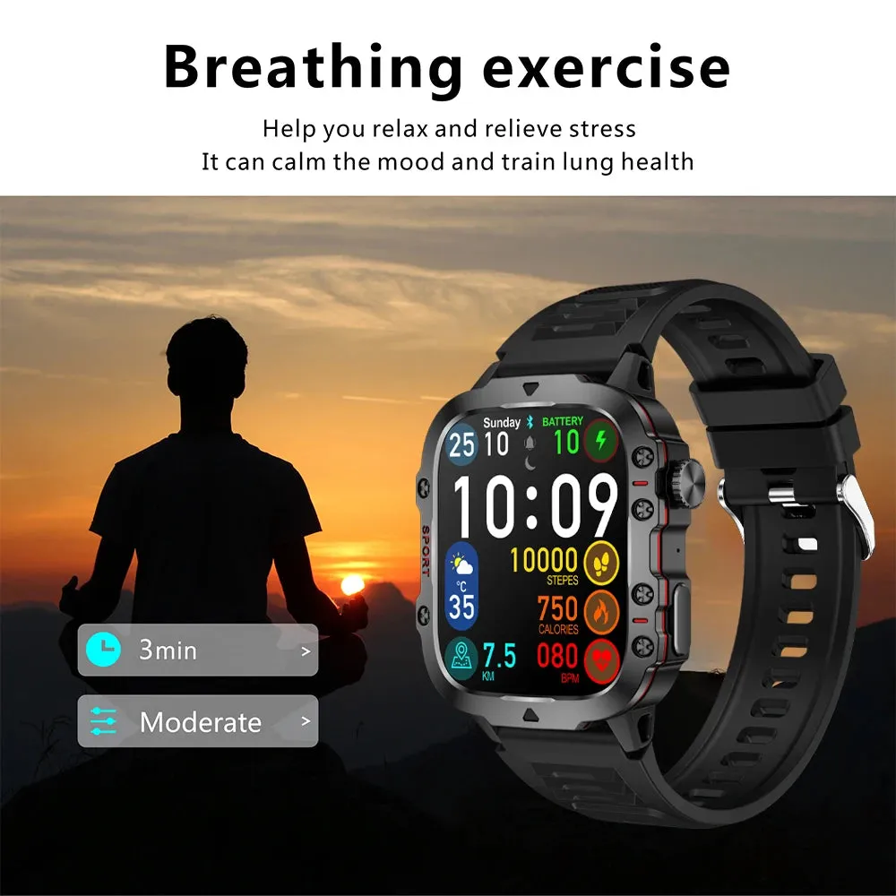 Military Quality Health Monitor Sport Smart Watch 3ATM Waterproof Outdoor Fitness Tracker Heart Rate Monitor Bluetooth Call Smartwatch For Android IOS