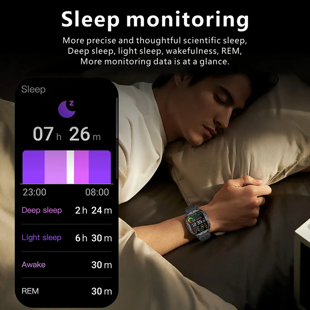 Military Quality Health Monitor Sport Smart Watch 3ATM Waterproof Outdoor Fitness Tracker Heart Rate Monitor Bluetooth Call Smartwatch For Android IOS