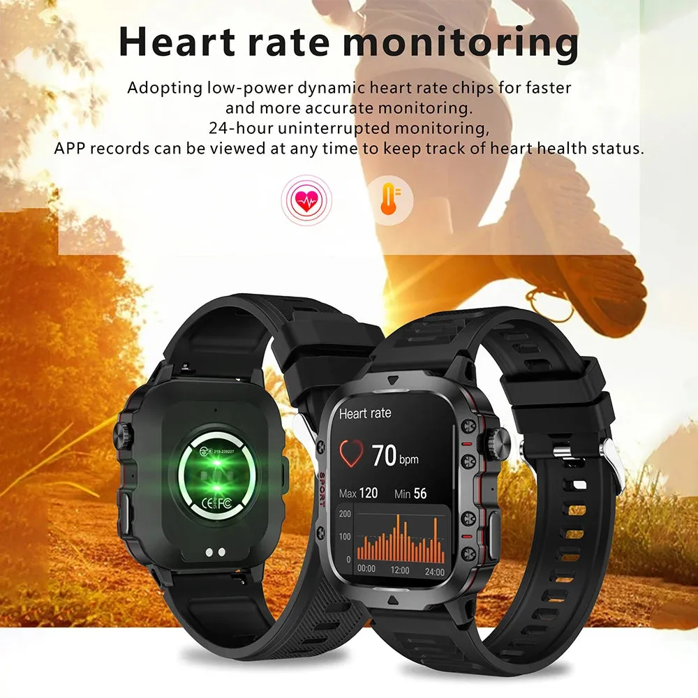 Military Quality Health Monitor Sport Smart Watch 3ATM Waterproof Outdoor Fitness Tracker Heart Rate Monitor Bluetooth Call Smartwatch For Android IOS