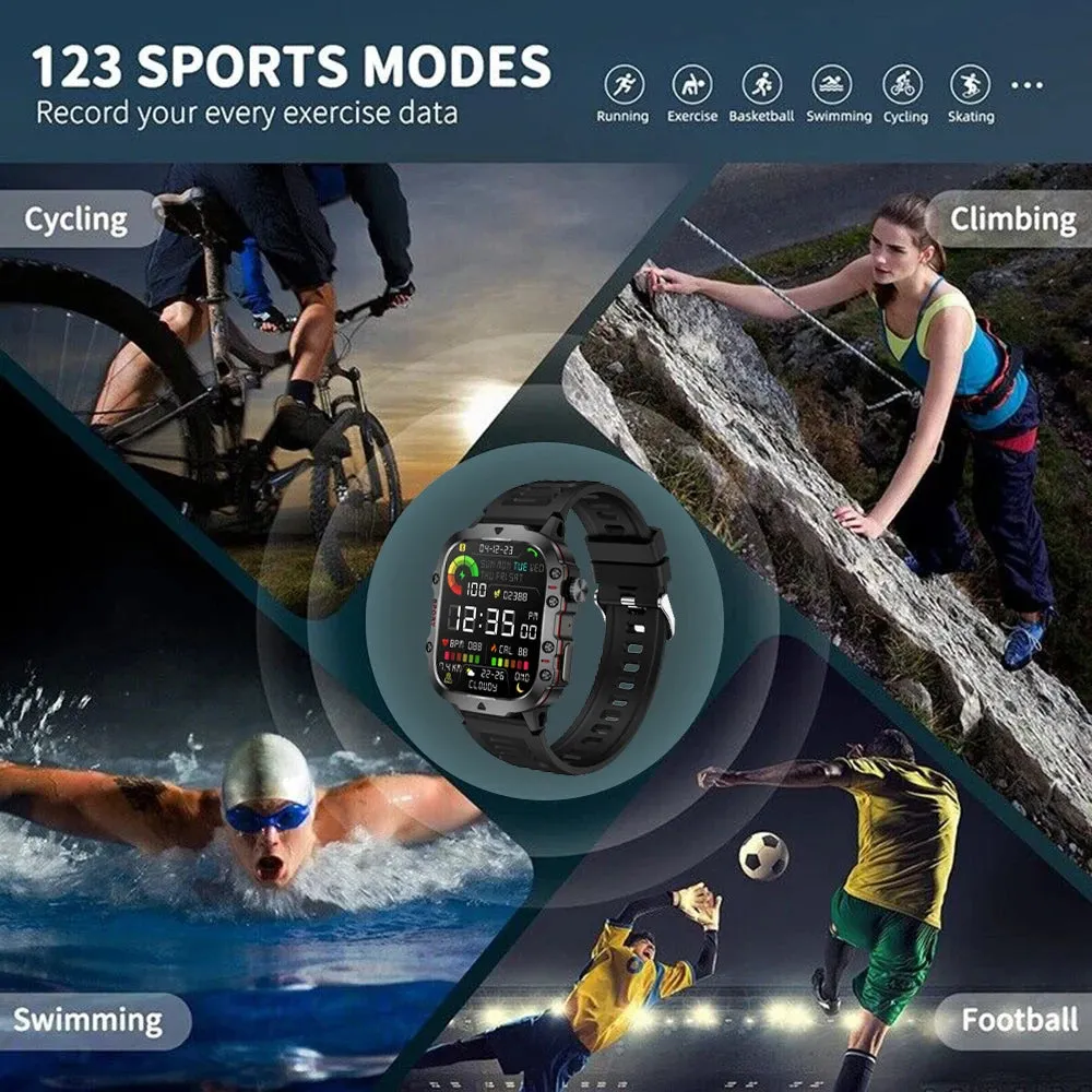Military Quality Health Monitor Sport Smart Watch 3ATM Waterproof Outdoor Fitness Tracker Heart Rate Monitor Bluetooth Call Smartwatch For Android IOS