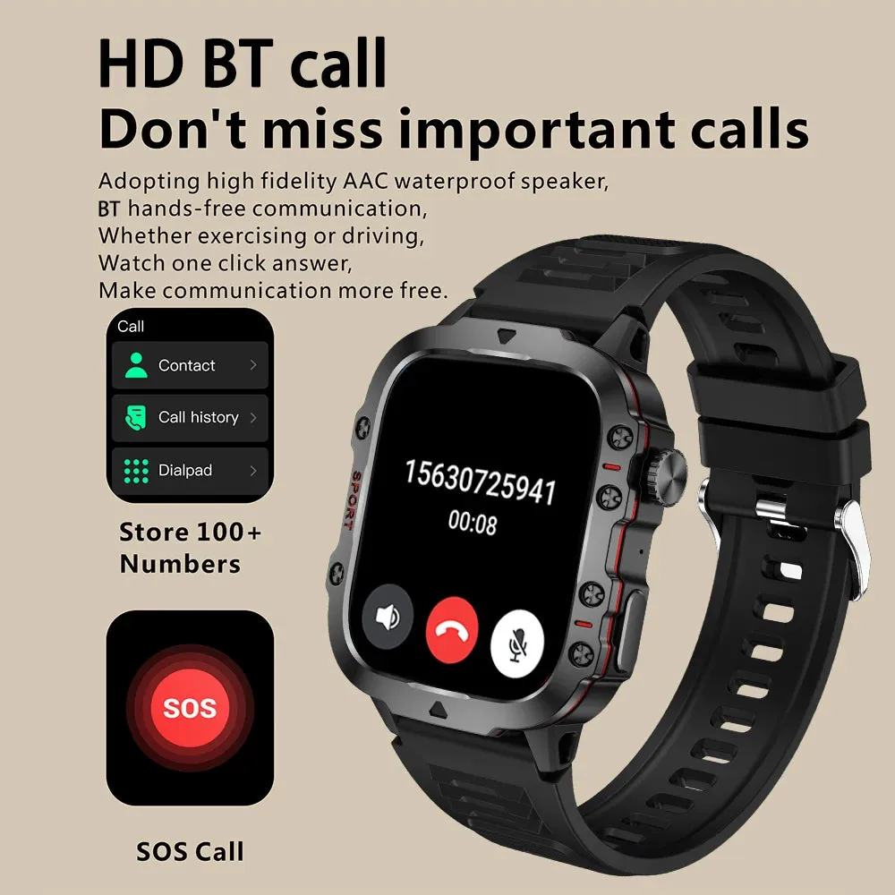 Military Quality Health Monitor Sport Smart Watch 3ATM Waterproof Outdoor Fitness Tracker Heart Rate Monitor Bluetooth Call Smartwatch For Android IOS
