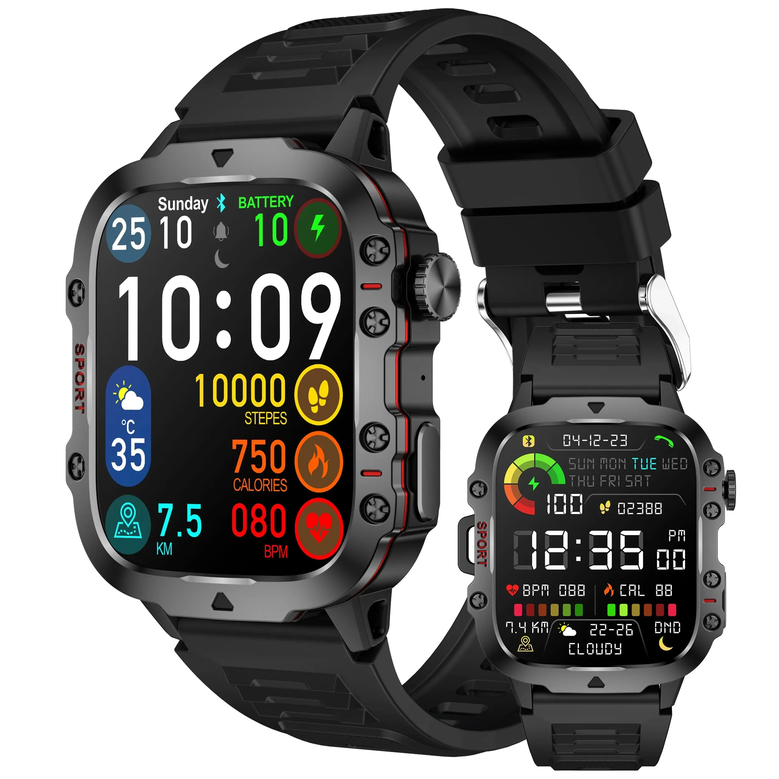 Military Quality Health Monitor Sport Smart Watch 3ATM Waterproof Outdoor Fitness Tracker Heart Rate Monitor Bluetooth Call Smartwatch For Android IOS