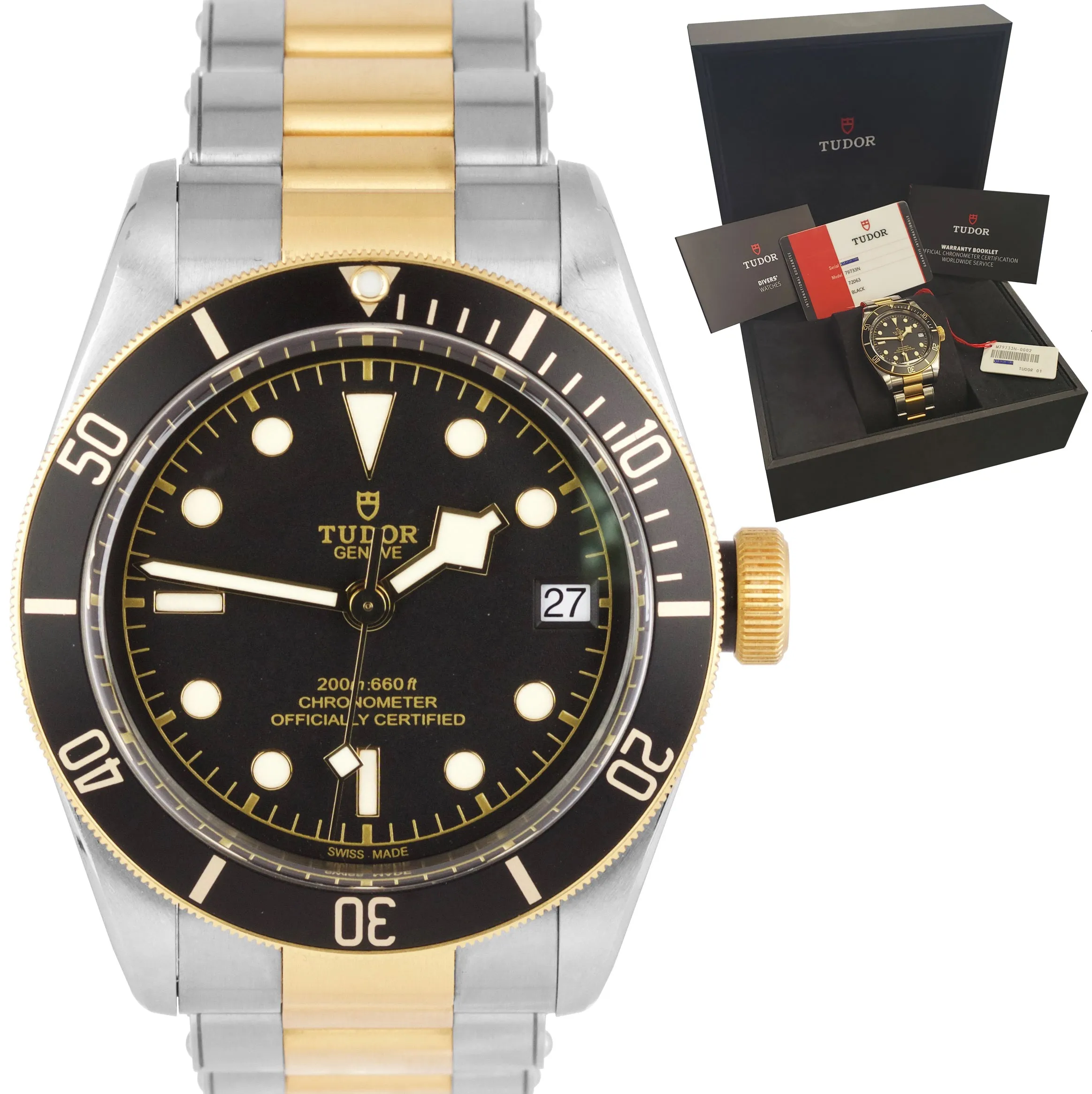 MINT 2019 Tudor Black Bay Heritage Two-Tone Stainless Black 41mm Watch 79733N