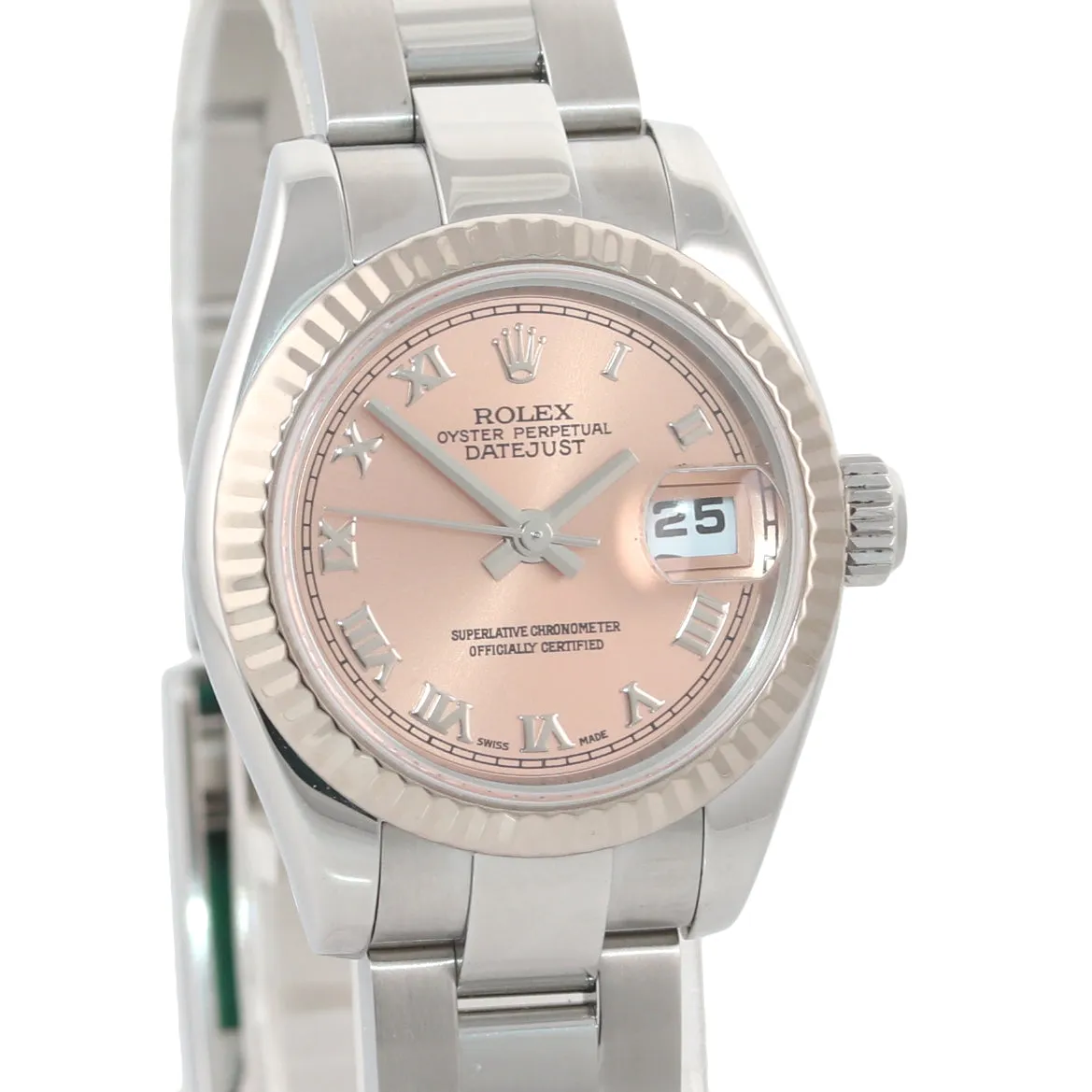 MINT Ladies 179174 Rolex DateJust Salmon Pink Dial White Gold Bezel