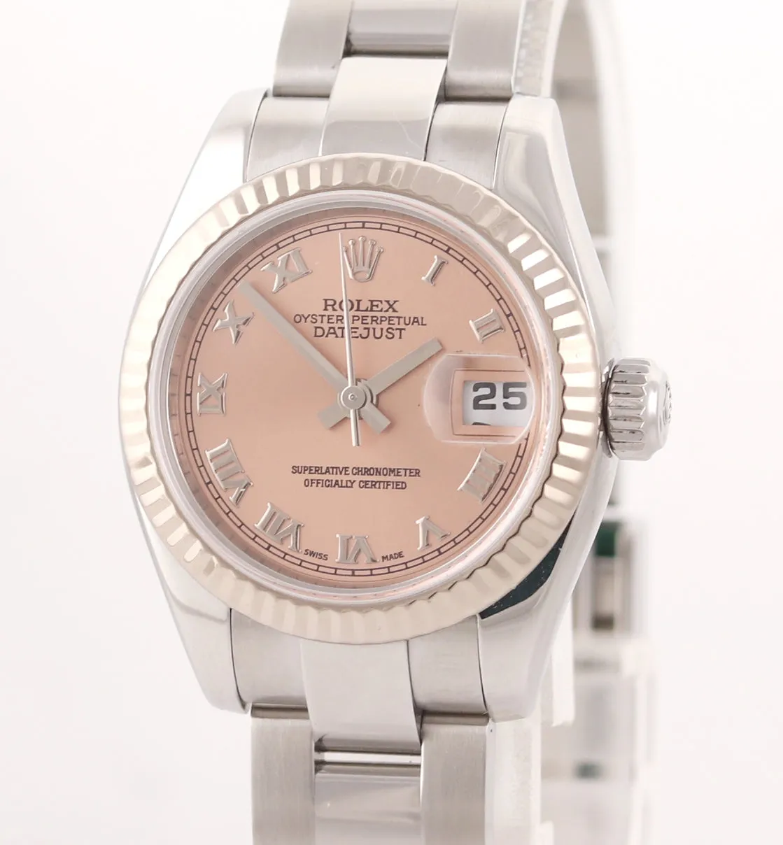 MINT Ladies 179174 Rolex DateJust Salmon Pink Dial White Gold Bezel