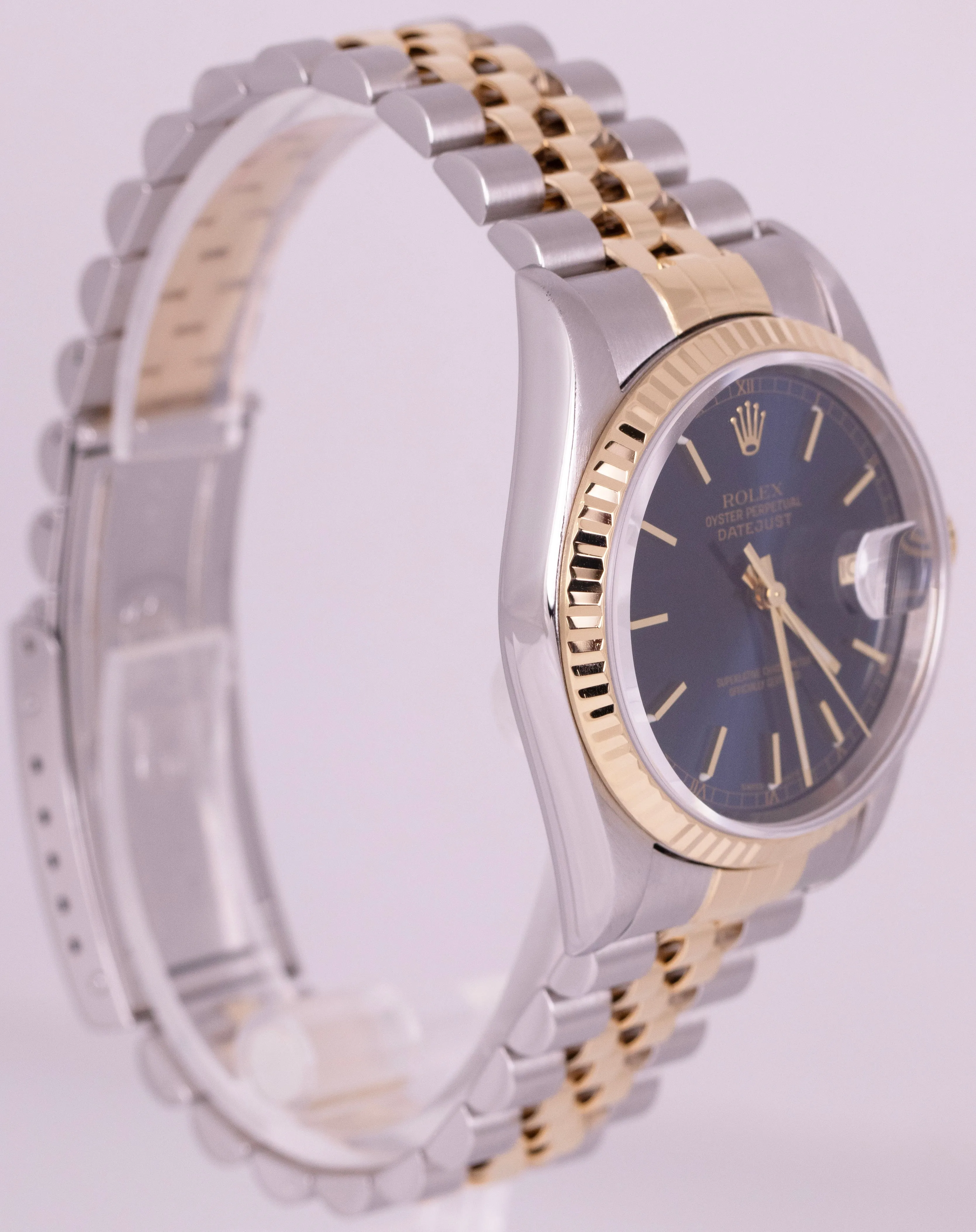 MINT Rolex DateJust 36mm Blue Yellow Gold Stainless Steel Jubilee Watch 16233