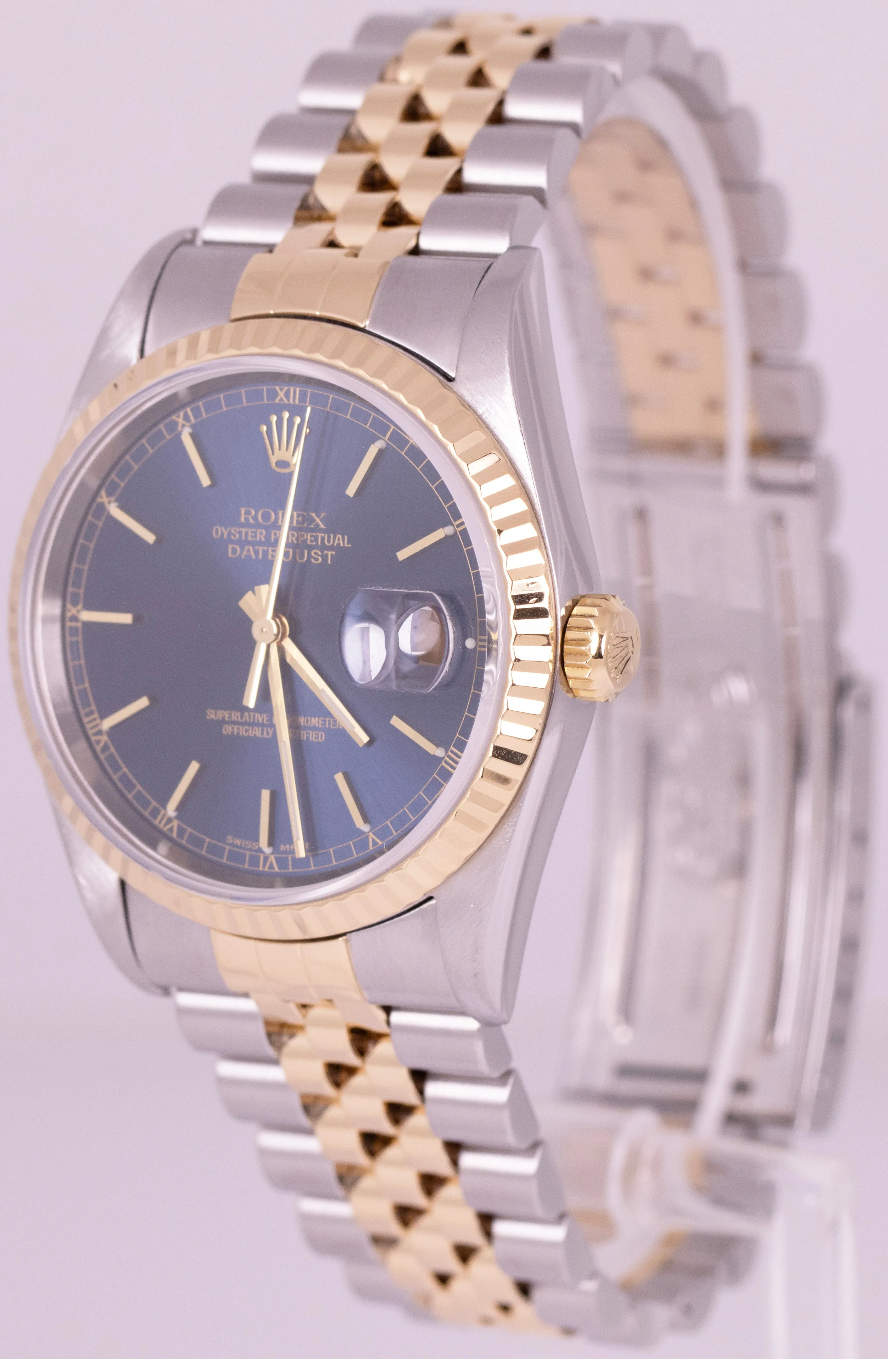 MINT Rolex DateJust 36mm Blue Yellow Gold Stainless Steel Jubilee Watch 16233
