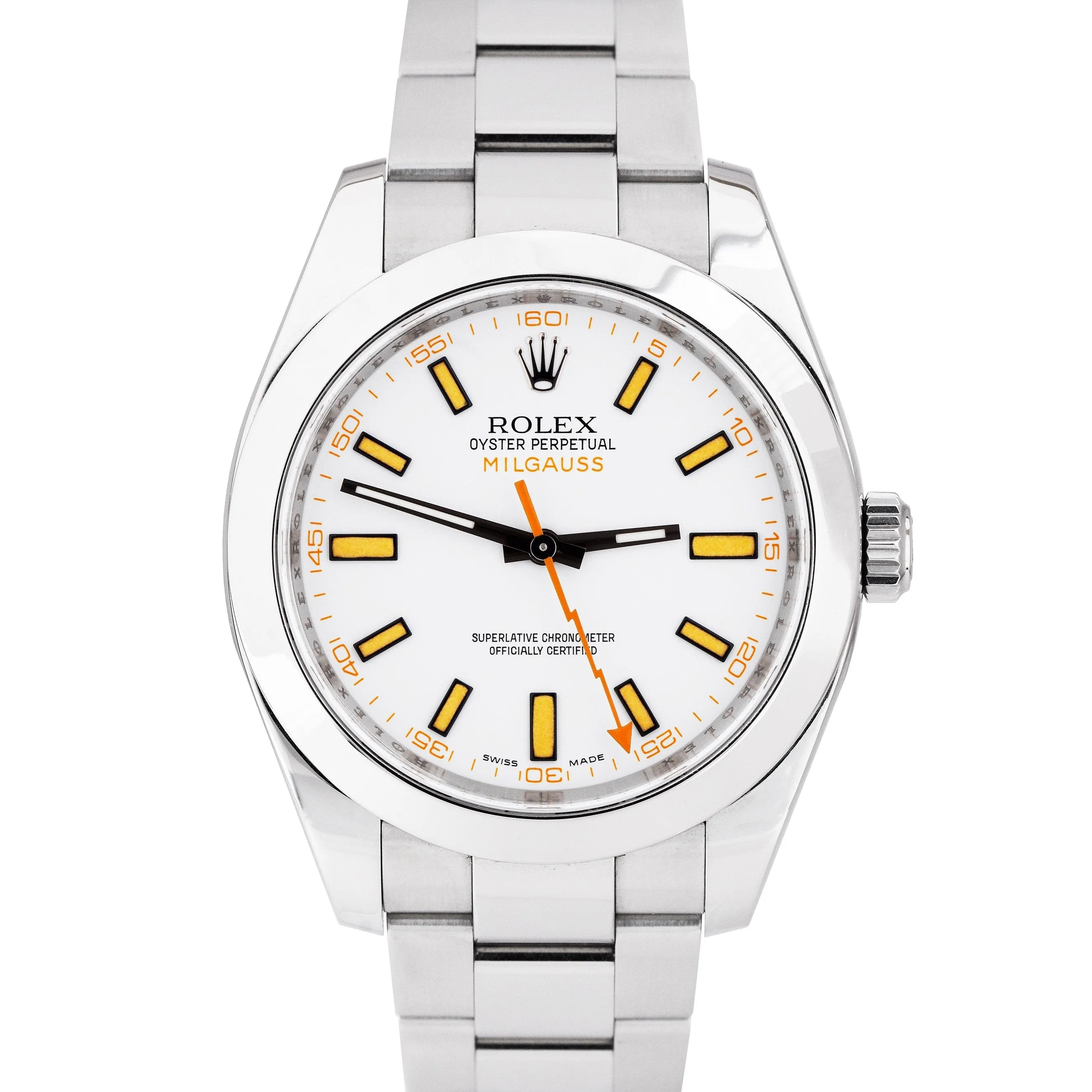 MINT Rolex Milgauss White Anti-Magnetic Stainless Steel Oyster 40mm Watch 116400