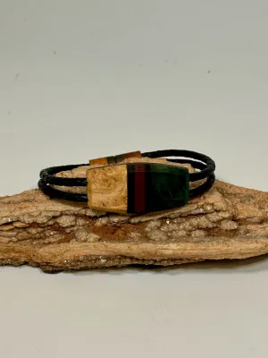 Mixed Media Wood Symmetry Leather Bracelet - NL205