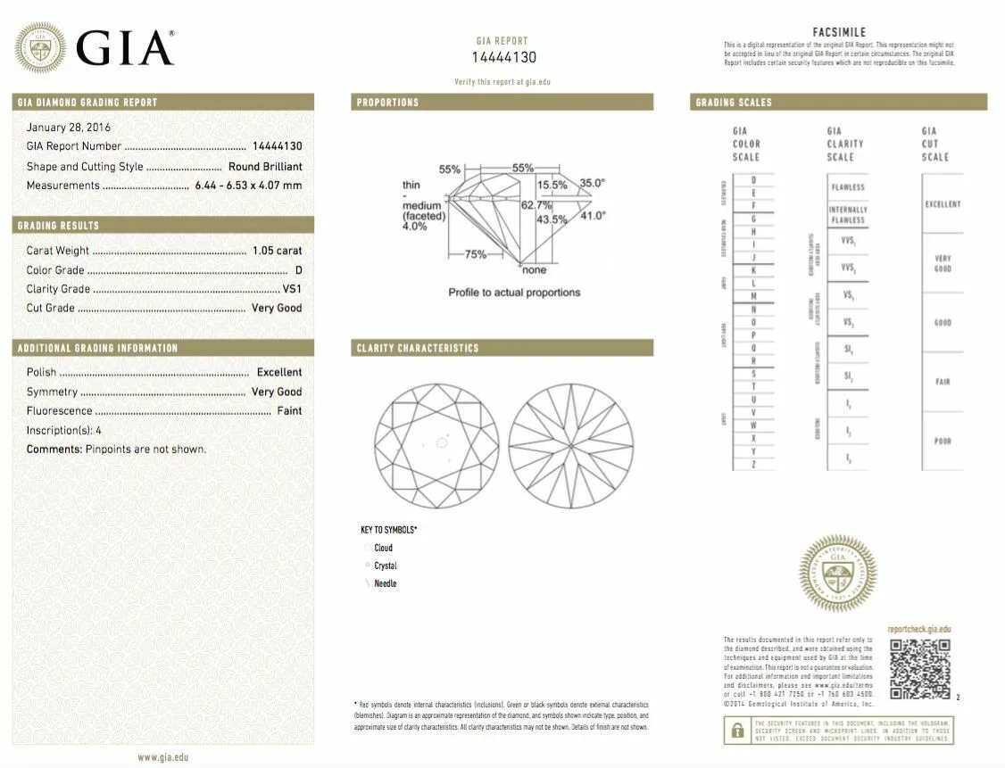Natural Rare Loose Diamond 1.05 CT D Color VS1 Clarity GIA Certified Round Cut