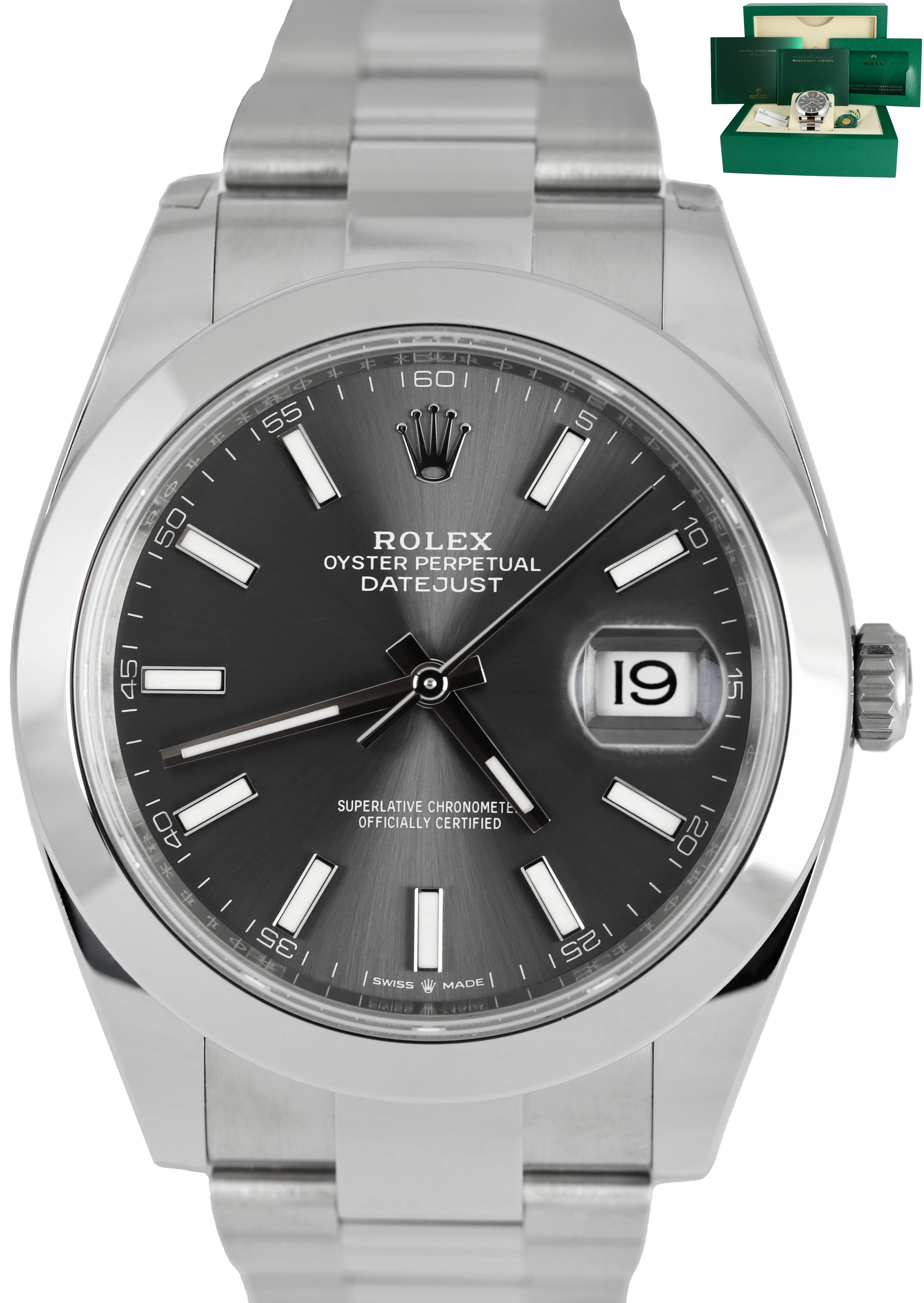 NEW 2022 Rolex DateJust 41 Slate Gray 41mm Smooth Stainless Oyster Watch 126300