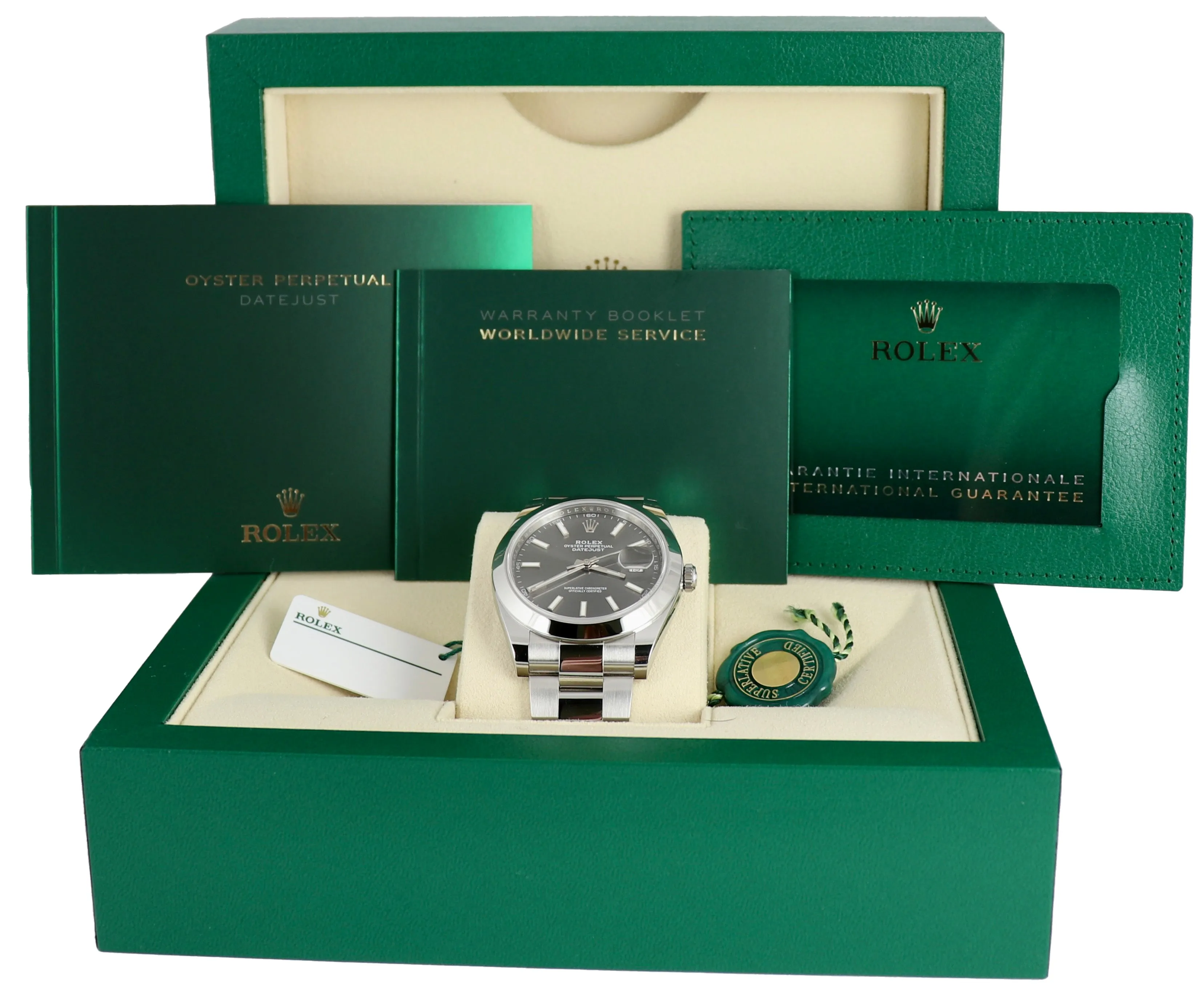 NEW 2022 Rolex DateJust 41 Slate Gray 41mm Smooth Stainless Oyster Watch 126300