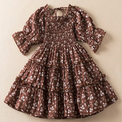 New 2023 Summer Dress for Girls with Floral Print and Puff Sleeves