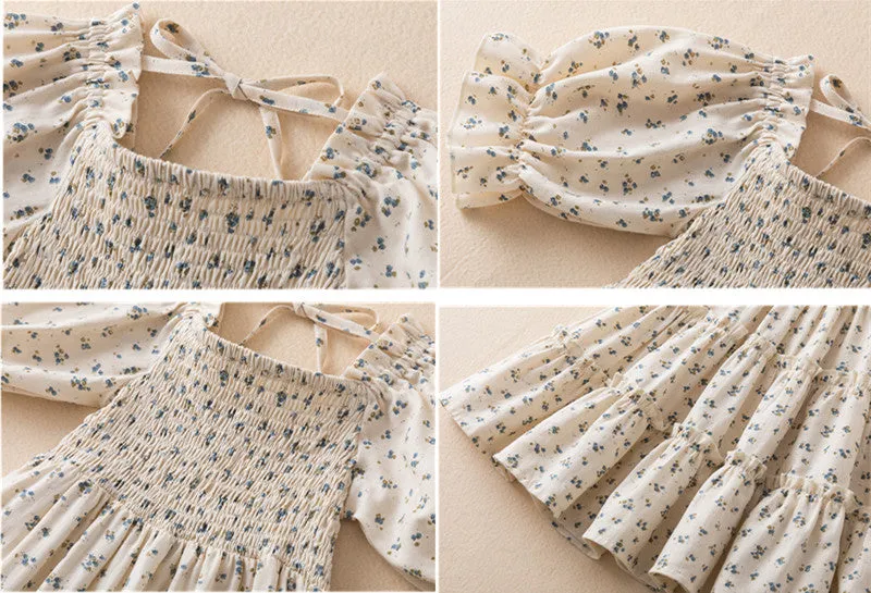 New 2023 Summer Dress for Girls with Floral Print and Puff Sleeves