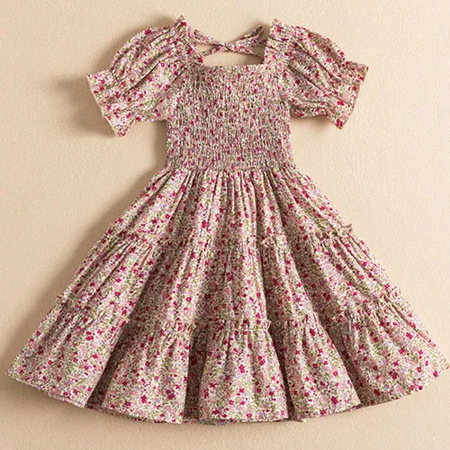 New 2023 Summer Dress for Girls with Floral Print and Puff Sleeves