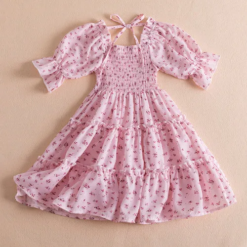 New 2023 Summer Dress for Girls with Floral Print and Puff Sleeves